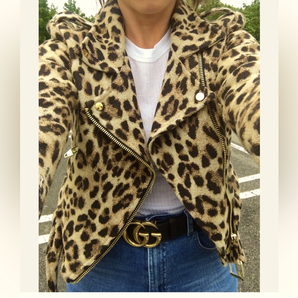 Zara Leopard Print Moto Jacket in Tan and Black